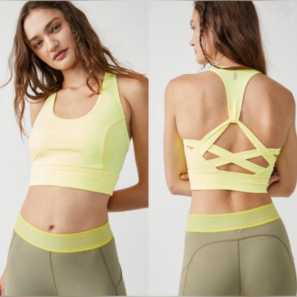 Free People Movement Synergy Crop Top Bra: Lemon Verbina Neon Yellow Size Small